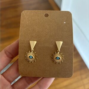 Gold Sunburst Evil Eye Earrings